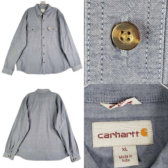 Carhartt Shirt Mens Size XL Solid Blue Long Sleeve Button Down Pockets - Picture 1 of 11
